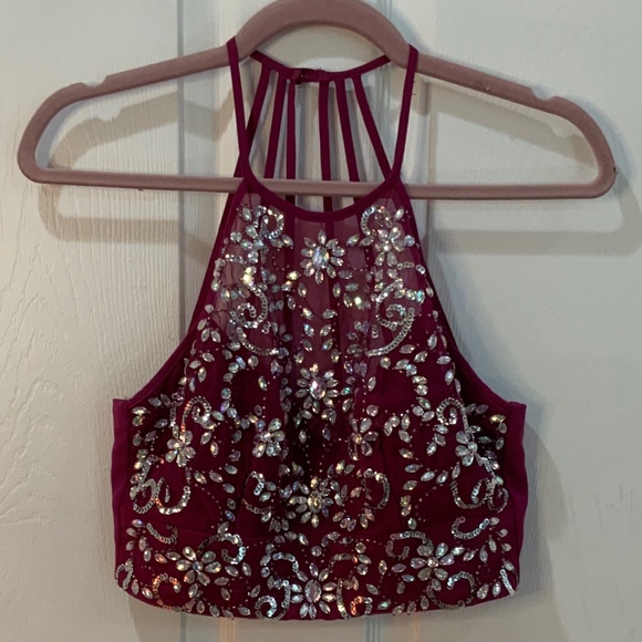 Rhinestone Sequin Party Purple Crop Halter Top Size 5/6 - Picture 10 of 10